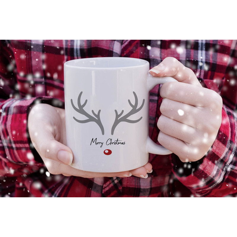 Holiday Mug with Reindeer Antler, Festive Christmas Mug, Cute Reindeer Face Mug, Reindeer Gifts, Secret Santa Gift, Merry Christmas Winter Mug - 3.jpg