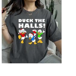 disney ducktales christmas shirt, huey dewey and louie duck the halls christmas portrait shirt, disneyland christmas fam