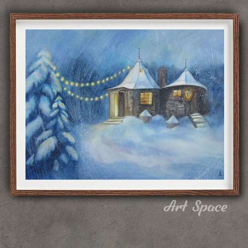 Original watercolor painting "Hagrid's hut", decoration for office, Harry Potter, Hogwarts School, wizards, magician