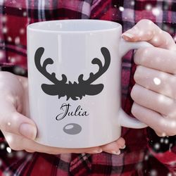 personalized christmas camp mug, custom hot cocoa mug, santa claus reindeer