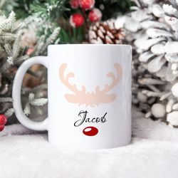 personalized reindeer mug, christmas reindeer, hot chocolate personalized mug