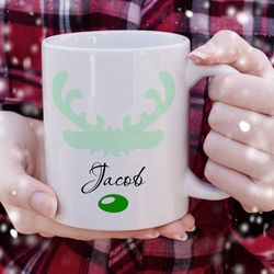 reindeer mug, personalized christmas reindeer, hot chocolate personalized mug