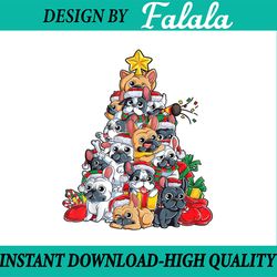 french bulldog christmas tree dog santa xmas png, french bulldog santa hat wrapped in christmas lights, funny frenchie b