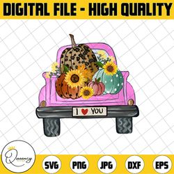 i love you fall truck png, fall pumpkins sublimation design download, fall truck with pumpkins for sublimation printable