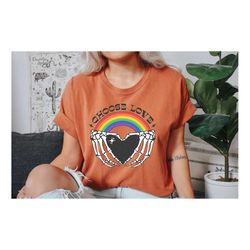 choose love t-shirt, pride skeleton heart shirt, rainbow pride shirt, pride comfort colors shirt, pride month shirts