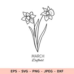 Daffodil Svg March Birth Flower Svg Outline Floral Birthday File for Cricut dxf for laser cut