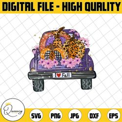 i love fall truck png, fall pumpkins sublimation design download, fall truck with pumpkins for sublimation printable