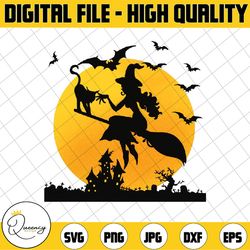 witch and moon halloween png, bat design png, jack o' lantern png, instant download, halloween shirt design, digital