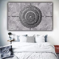 grey round circles abstract canvas painting handcrafted glitter texture, abstract canvas decor, living room wall decor p