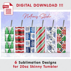 6 Trendy 3D Inflated Puff Christmas Bubble Patterns - Seamless Sublimation Patterns - 20oz SKINNY TUMBLER - Full Wrap