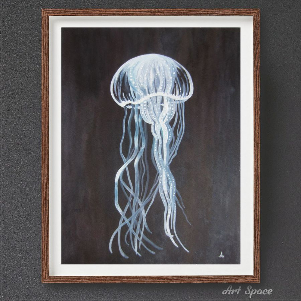jellyfish - underwater world - animal - underwater - black painting - watercolor painting - 1.jpg