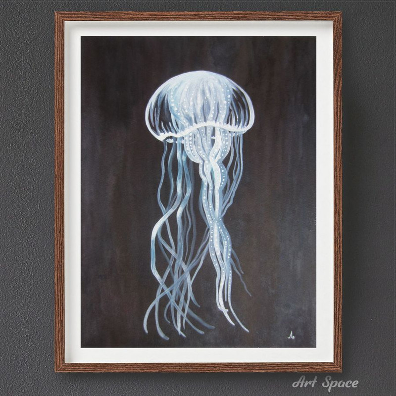 jellyfish - underwater world - animal - underwater - black painting - watercolor painting - 1.jpg