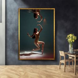 nude woman canvas, erotic art floating in the sea, woman painting, bedroom wall art, girl floating under water print