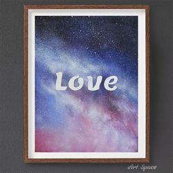 original watercolor painting "love", decoration for office, housewarming gift, hallway decor, playroom, blue painting,
