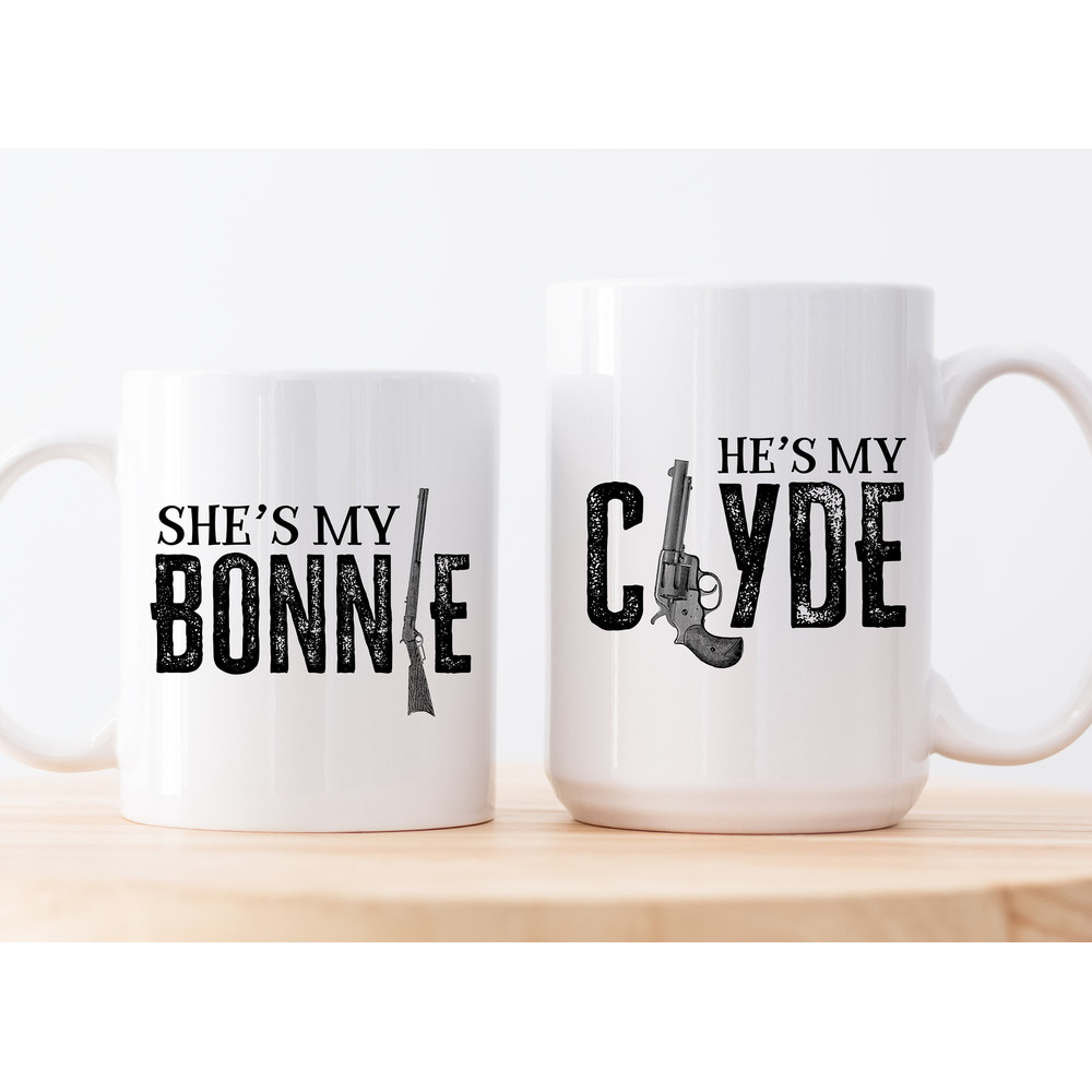11 and 15 oz Personalized Name and Date on the back Bonnie & Clyde Mug, Couples Mugs, Anniversary Gifts, Wedding Gifts, Relationship Gifts - 1.jpg