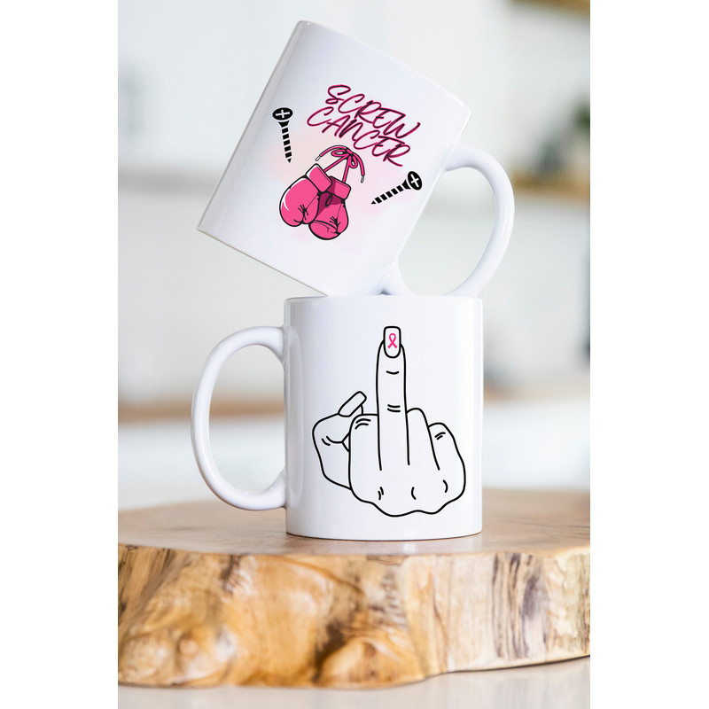 11 and 15 oz Screw Cancer, Double sided print, Cancer Awareness, Breast Cancer Awareness Mugs, Motivational Mugs for Women - 1.jpg