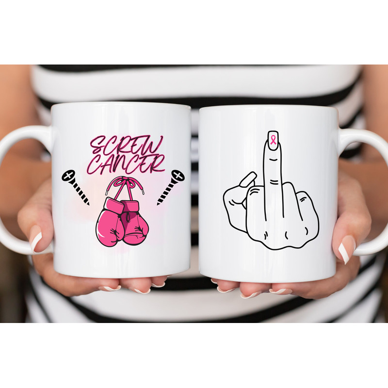 11 and 15 oz Screw Cancer, Double sided print, Cancer Awareness, Breast Cancer Awareness Mugs, Motivational Mugs for Women - 3.jpg