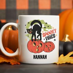personalized name halloween spooky vibes mug, holiday mugs, spooky mugs