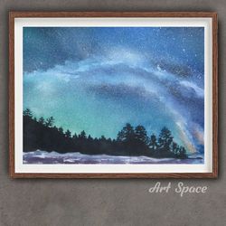 original watercolor painting "starry sky", decoration for office, housewarming gift, hallway decor, blue painting,