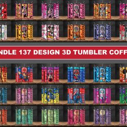 bundle 137 design 3d tumbler coffee, cartoon princess, stitch starbucks 20oz tumbler png 138