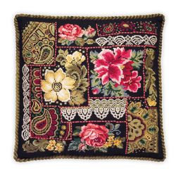 cross stitch kit - pillow flower arrangement - embroidery kit - needlework kit - diy kit