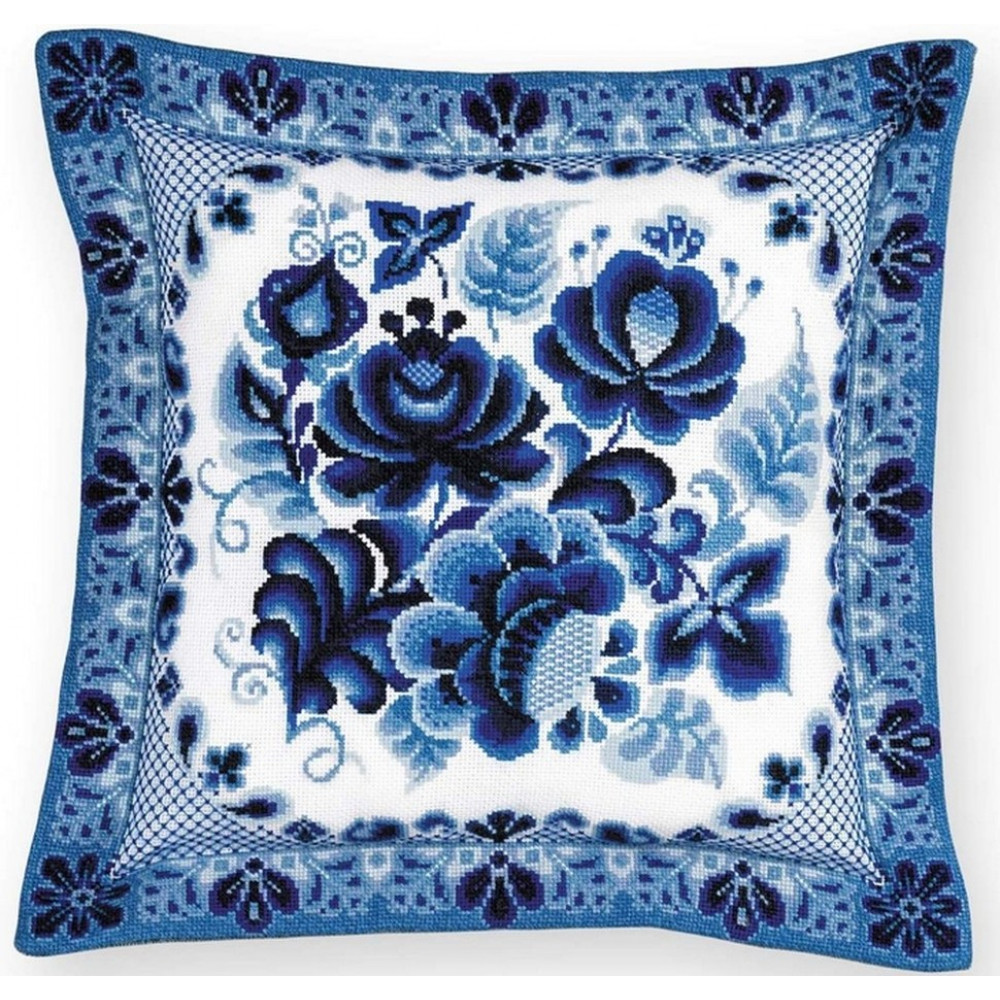 Cross Stitch Kit - Pillow Panel Gzhel - Embroidery Kit - Needlework Kit - DIY Kit.jpg
