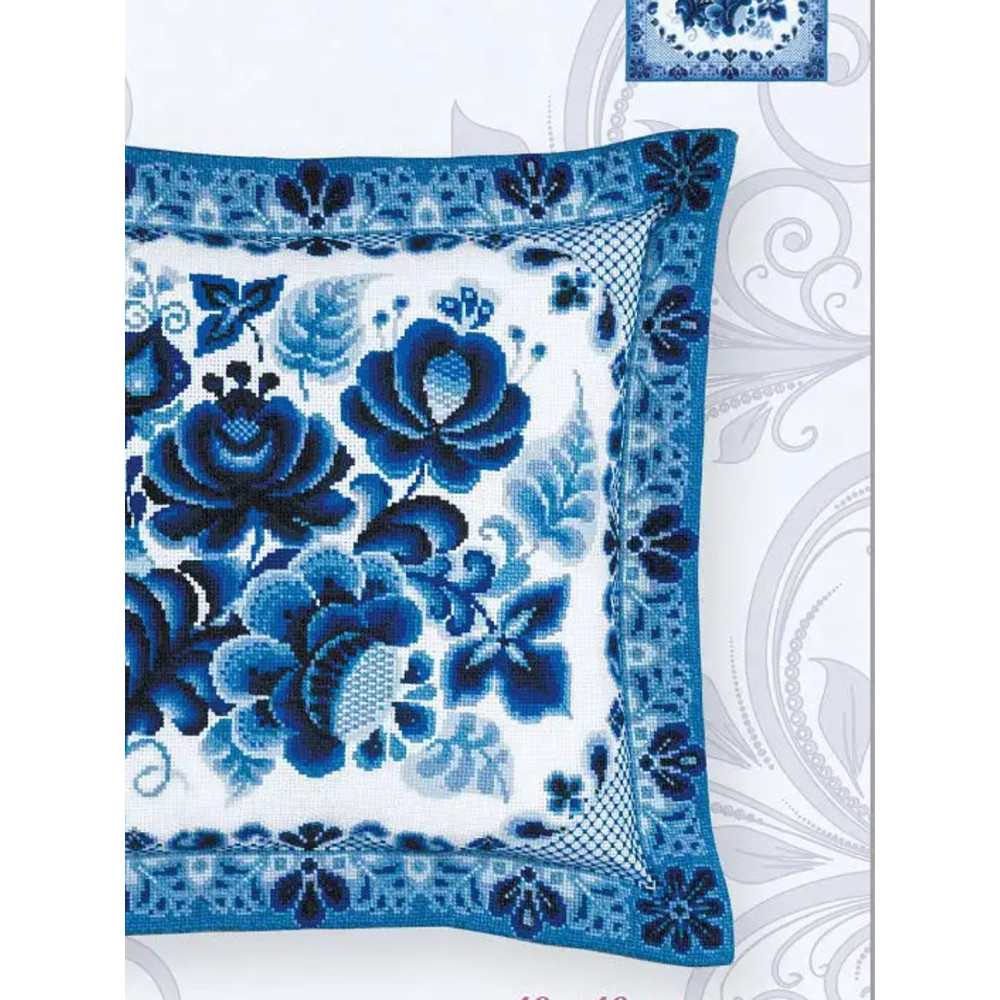 Cross Stitch Kit - Pillow Panel Gzhel - Embroidery Kit - Needlework Kit - DIY Kit.png