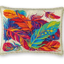 cross stitch kit - pillow feathers - embroidery kit - needlework kit - diy kit