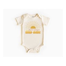 Here Comes the Sun Baby Bodysuit, Kids Retro T-Shirt, Motivational T-Shirt, Inspirational Gifts, Vintage Baby Bodysuit