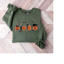 black cat pumpkin halloween shirt, black cat sweatshirt, ghost shirt,cool halloween cat shirt, cat lover shirt,black cat