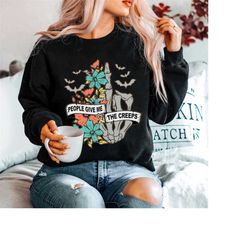 people give me the creeps shirt, halloween shirt, horror shirt, skeleton hand floral tee, witch vibes shirt, spooky seas