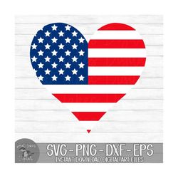 american flag heart - 4th of july, fourth of july - instant digital download - svg, png, dxf, and eps files included!