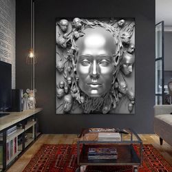 3d effect man painting, gray metal heads canvas print, abstract 3d effect canvas print, canvas poster
