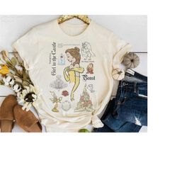 disney beauty and the beast characters sketched t-shirt, princess belle shirt, disneyland wdw matching family shirt, mag