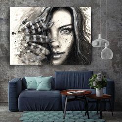 furry woman wall decor,canvas painting,large canvas,modern home decor,office decor