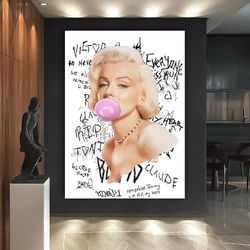 marilyn monroe pink bubble gum, marilyn monroe canvas, pink bubble gum poster, marilyn wall art, woman wall art, fashion