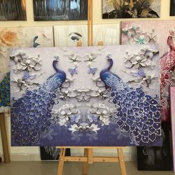 peacock canvas painting peacocklarge canvaswall decor canvas print, wall hanging decor, home decor wall art, canvas phot