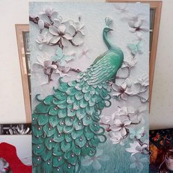 peacock canvas paintinggreen peacocklarge canvaswall decor canvas print, wall hanging decor, home decor wall art, canvas