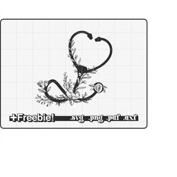 nurse svg, heart stethoscope svg, floral stethoscope, essential worker svg, flower stethoscope cut file, doctor svg, med