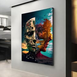 skull canvas, abstract skull art, hypocrite head print, skull poster, skeleton wall art, horror abstract canvas painting