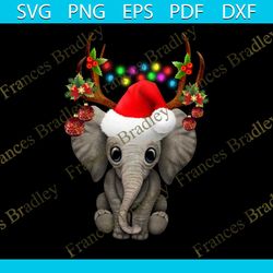 elephant christmas svg, animal svg, elephant svg, reindeer svg, santa hat svg, christmas light svg, winter svg, santa cl