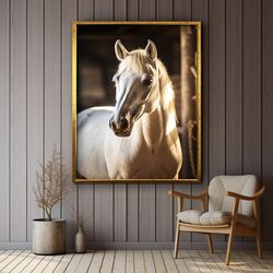 White Horse Photo Print, Modern Canvas, Horse Lover Gift Wall Art, Animal Wall Art, Horse Photo Wall Decor
