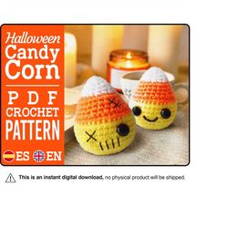 mini candy corn pdf crochet pattern, halloween decoration crochet, amigurumi pdf pattern, crochet patterns amigurumi, sp