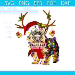 dog christmas svg, animal svg, santa hat svg, reindeer band svg, red scarf svg, christmas light svg, star svg, christmas