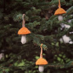 Set of Christmas Tree toys, Handmade knitted Christmas Tree toys, Mushroom