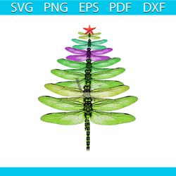 dragonfly pinetree christmas svg, animal svg, many dragonfly svg, colored dragonfly svg, christmas decoration svg, cute