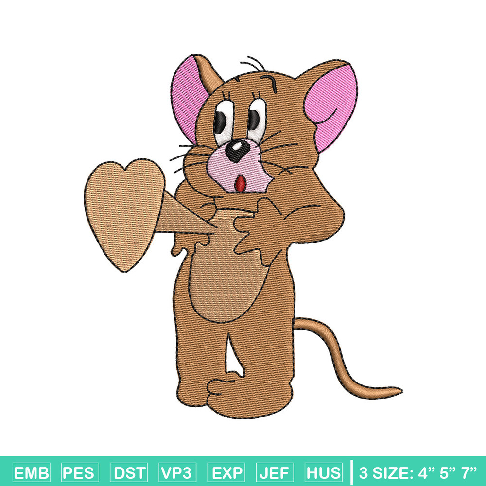 Jerry heart embroidery design, Cartoon embroidery, Embroidery file, Embroidery shirt, Emb design, Digital download.jpg