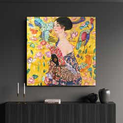 gustav klimt lady with fan canvasposter art reproduction, klimt reproduction, classic wall art, symbolism art nouveau