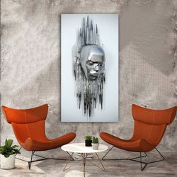 head 3 d look canvas painting, handcrafted glitter embroidered wall decor panoramic canvas painting 95x40 cm