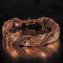 Copper wire wrapped bracelet for him her Unique handmade woven wire jewelry Unisex bracelet Wirewrapart copper jewellery